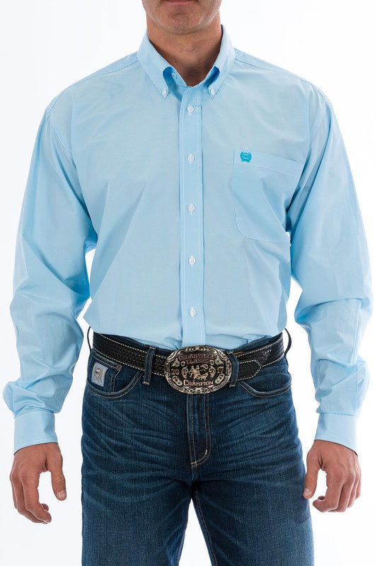 Mens Western Shirt - Light Blue Pin Stripe