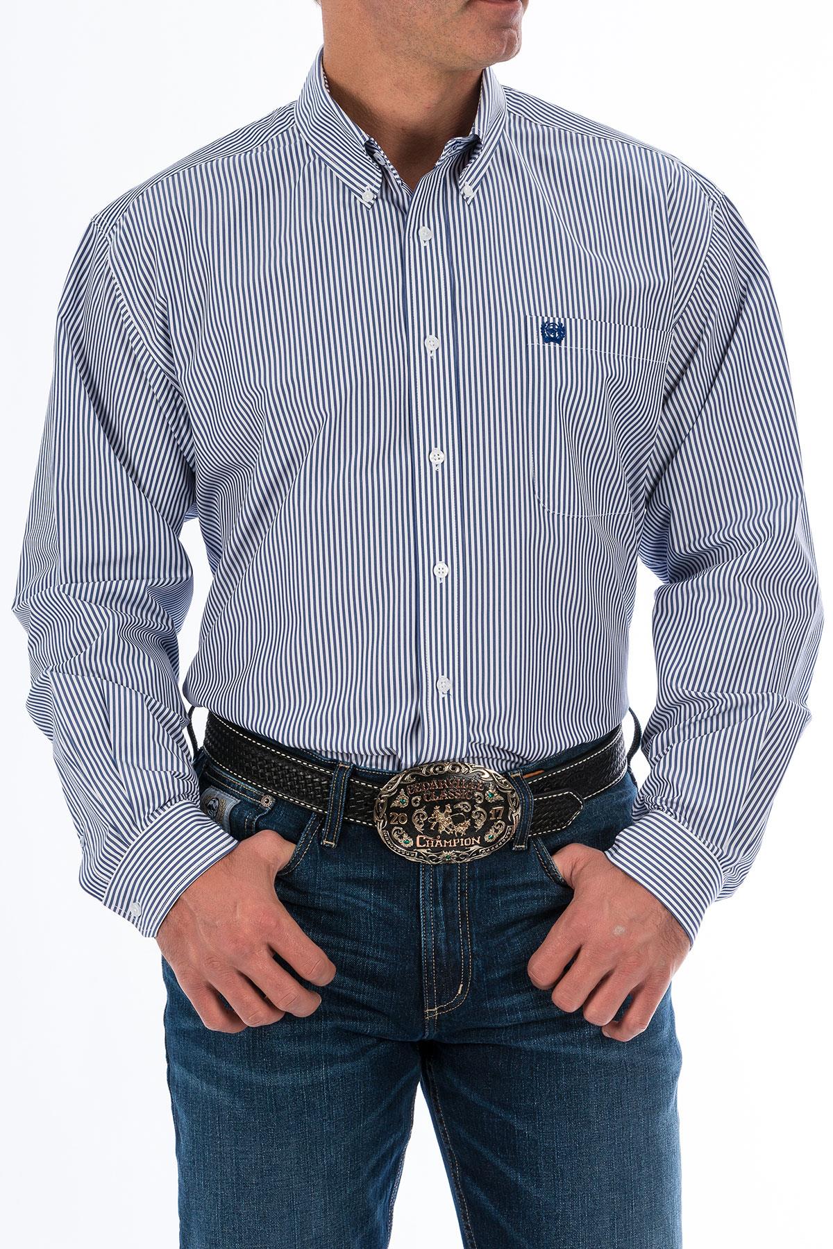 Mens Western Shirt - Royal Pin Stripe