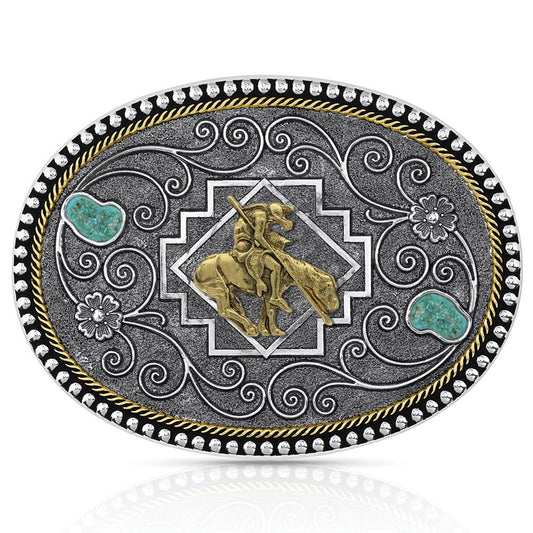 Country Roads Turquoise Buckle with End Of Trail