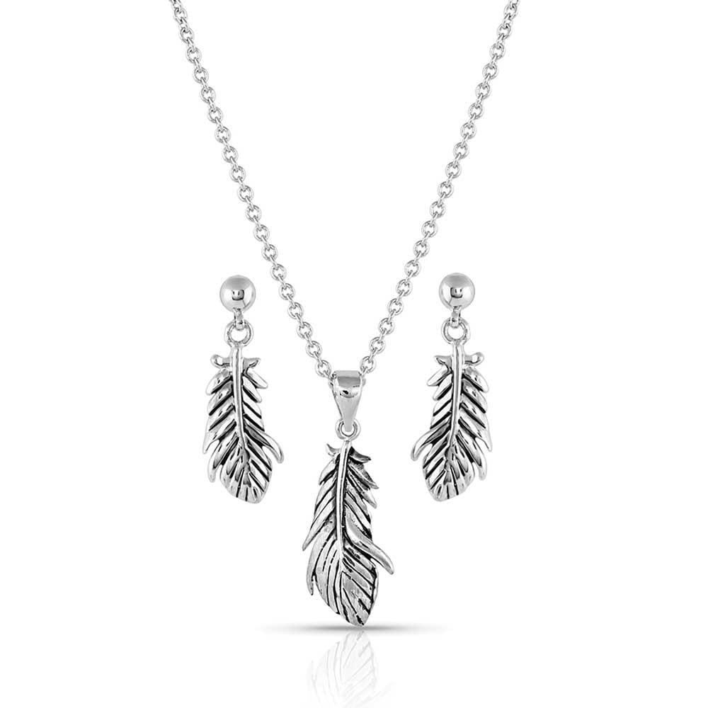 Silver Feather Jewelry Set