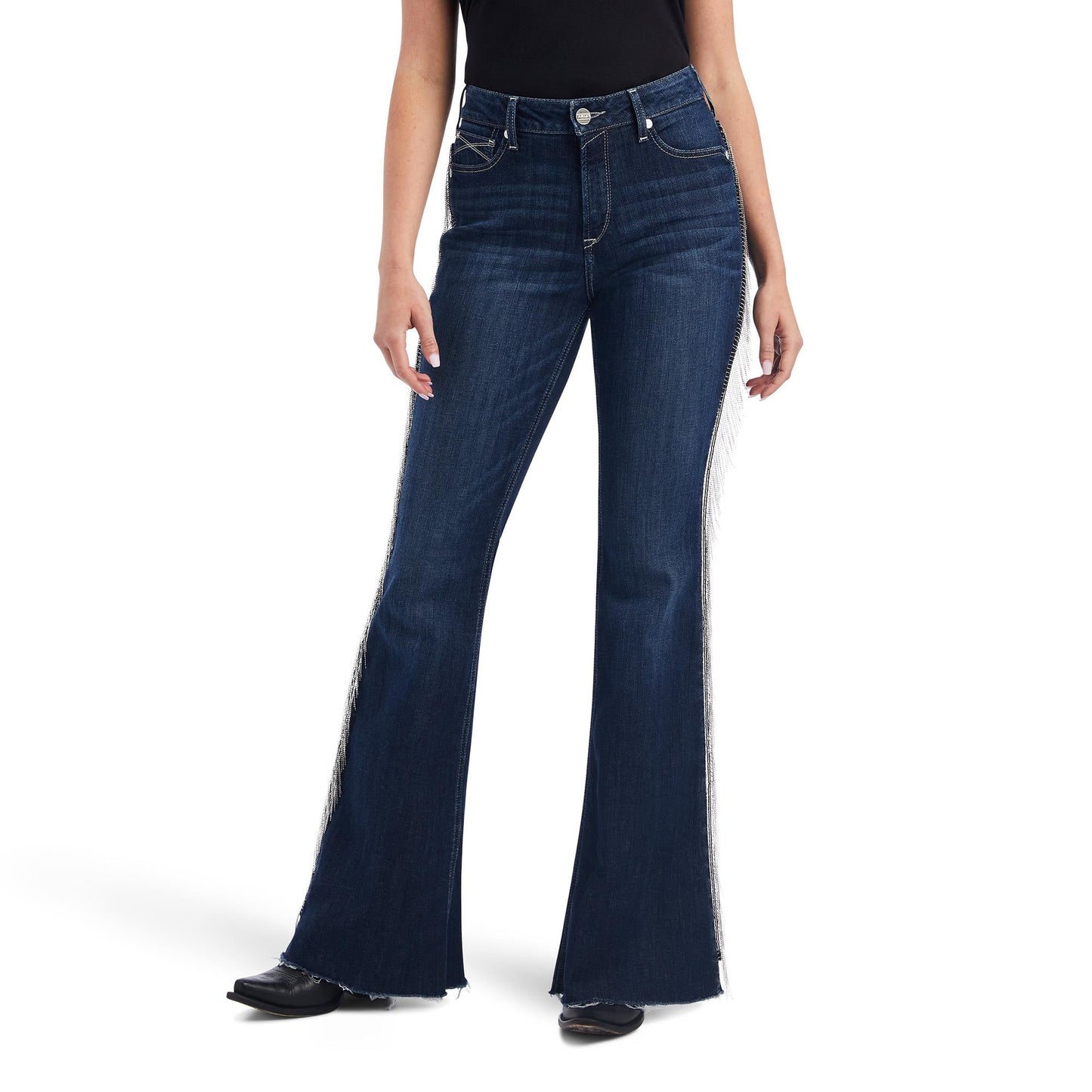 Ladies High Rise Fringe Denim